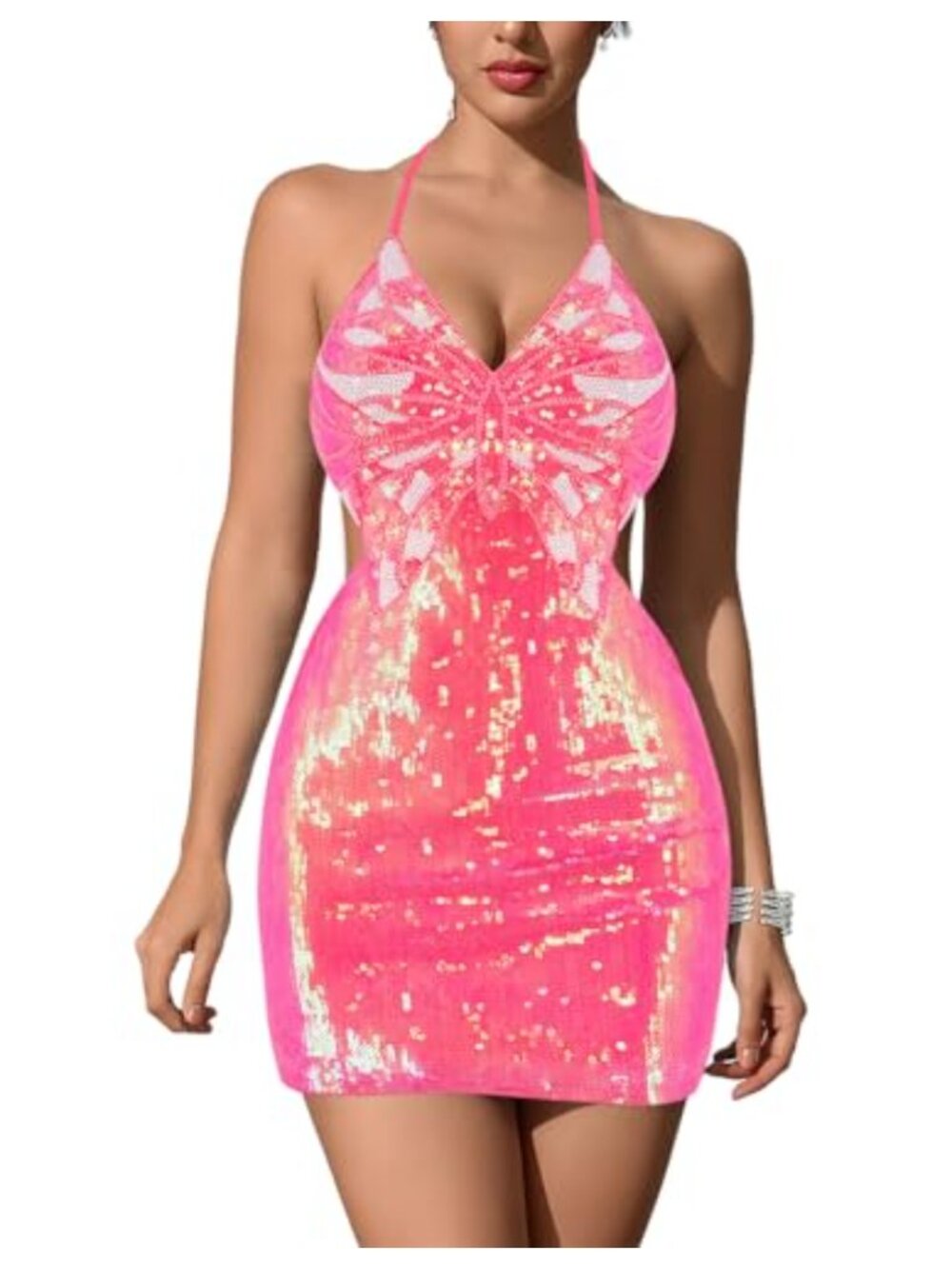 Sparkly Sequin Halter Neck Bodycon Mini Dress Backless